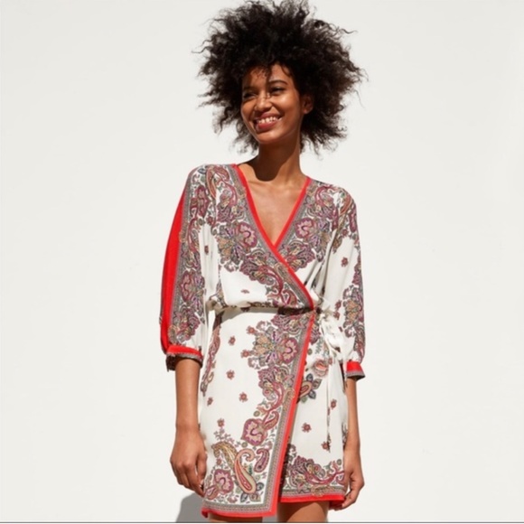 Zara Dresses & Skirts - Zara Paisley Faux Wrap Mini Dress XS NWT
